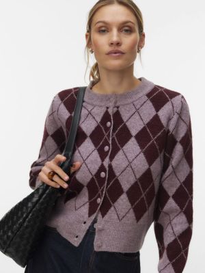 VMHALO LS O-NECK ARGYLE CARDIG Elderberry/WIND