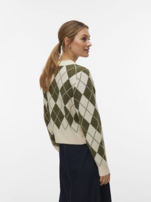 VMHALO LS O-NECK ARGYLE CARDIG Birch/SPHAGNUM