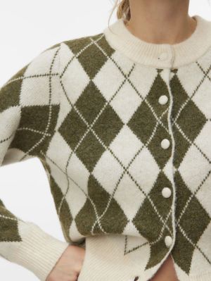 VMHALO LS O-NECK ARGYLE CARDIG Birch/SPHAGNUM