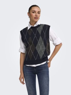 ONLRHOMBUS ARGYLE VEST KNT NOO Night Sky/HARLE