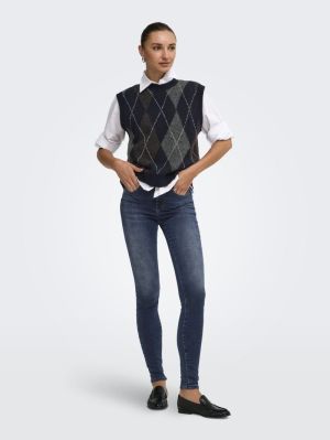 ONLRHOMBUS ARGYLE VEST KNT NOO Night Sky/HARLE