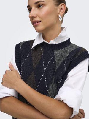 ONLRHOMBUS ARGYLE VEST KNT NOO Night Sky/HARLE