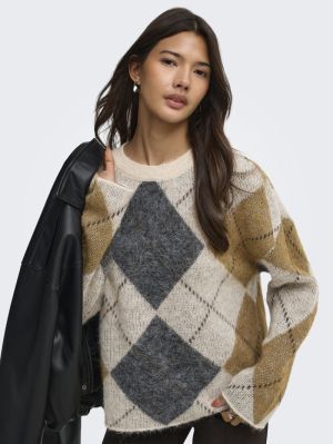 ONLNOEME LS PATTERN O-NECK NCA Oatmeal/Argyle/