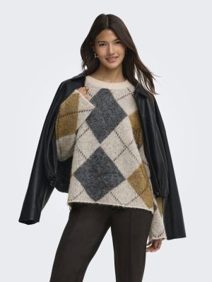 ONLNOEME LS PATTERN O-NECK NCA Oatmeal/Argyle/