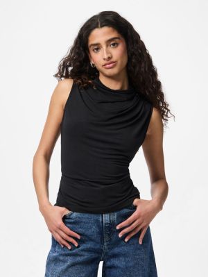 PCMADISON SL DRAPED TOP JRS NO Black