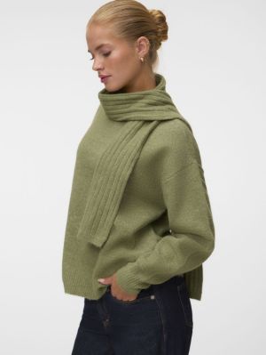 VMGIANNA LS SCARF PULLOVER Oil Green/MELAN